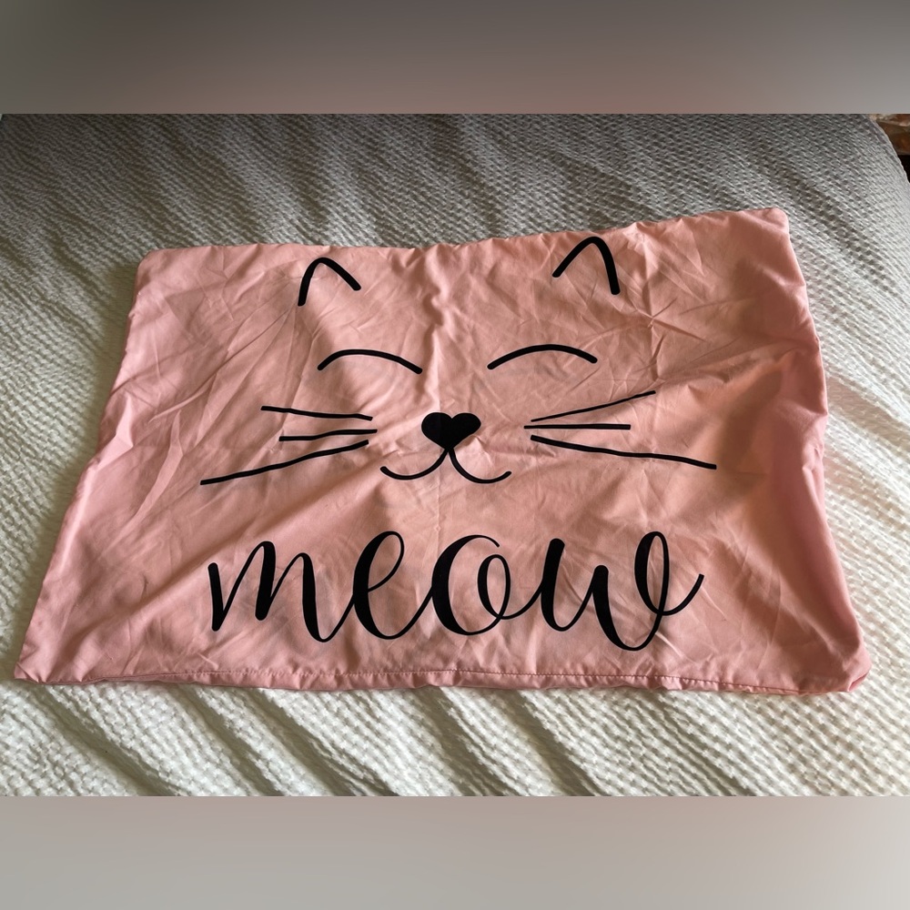 MEOW Pink Cat Pillowcase with Black Design